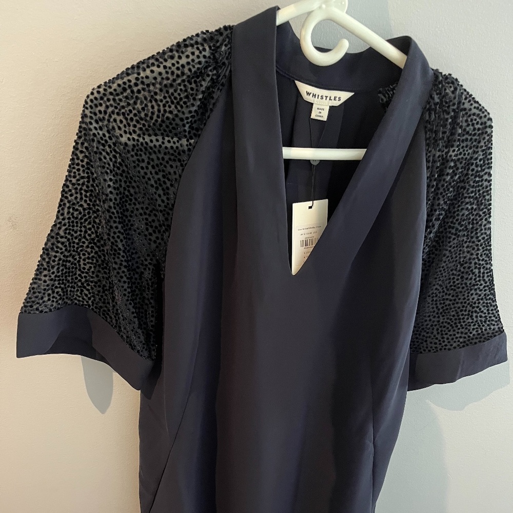 Whistles Navy Animal Dobby Dress, size 8